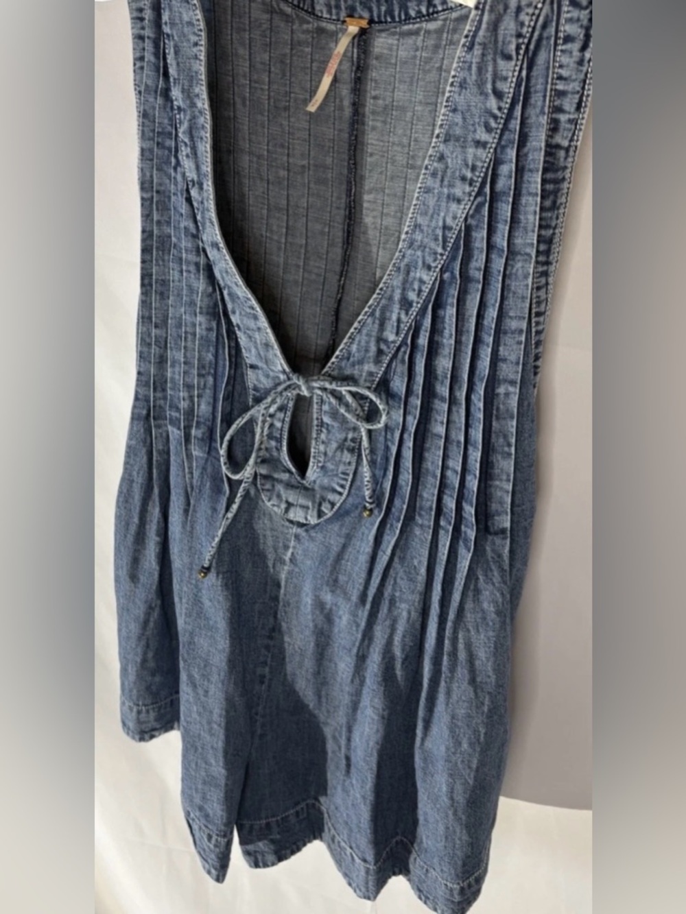 Free People Denim Webster Romper Blue  Women's Small Sleeveless Pintuck - Picture 2 of 16